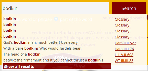 looking up the word bodkin